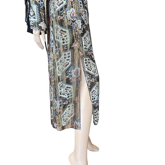 Topshop Metallic Devore Plunge Neck Skater Dress Size 4 Long Sleeves V Neckline - Picture 14 of 16